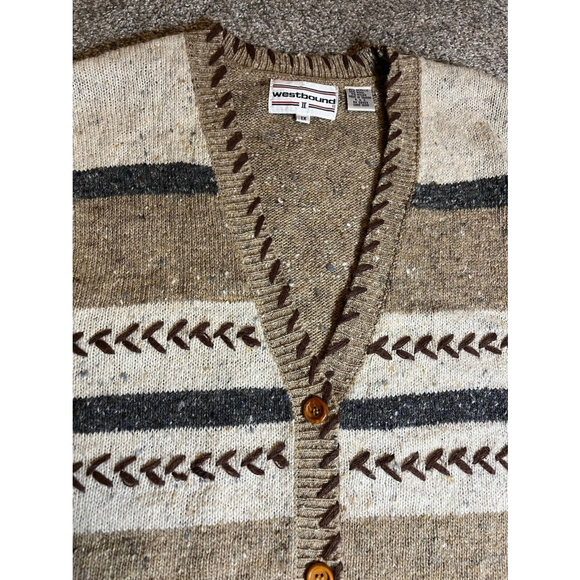 Vintage Westbound Sweater Vest Womens 1X Wool Blend Brown Tan Tasseled Button Up - Picture 9 of 15